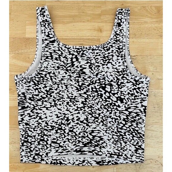 Athleta Shanti Square Neck Crop Tank Top Animal Print Black White Women's Size S - Picture 3 of 11